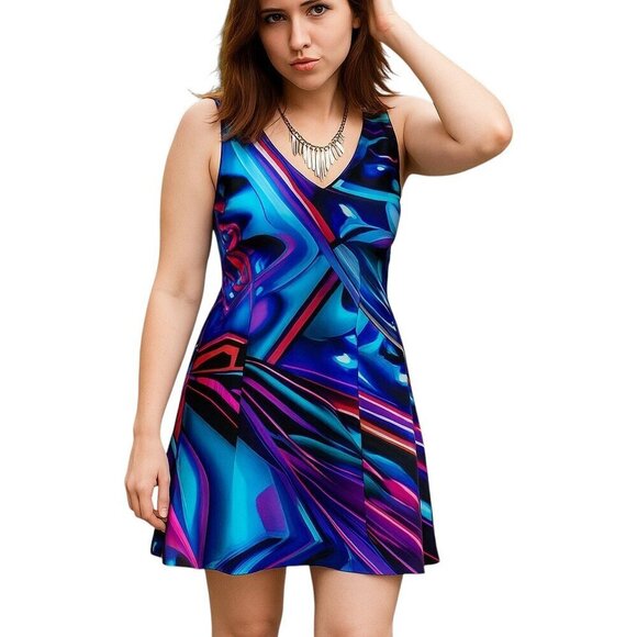 Neon Berry Dream 80s Synthwave Strawberry Pattern Thalia Asymmetrical Hem Dress